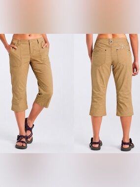 Kuhl Free Range Capri Pants Women 12 Gold Articulated Knee Travel Hiking Outdoor